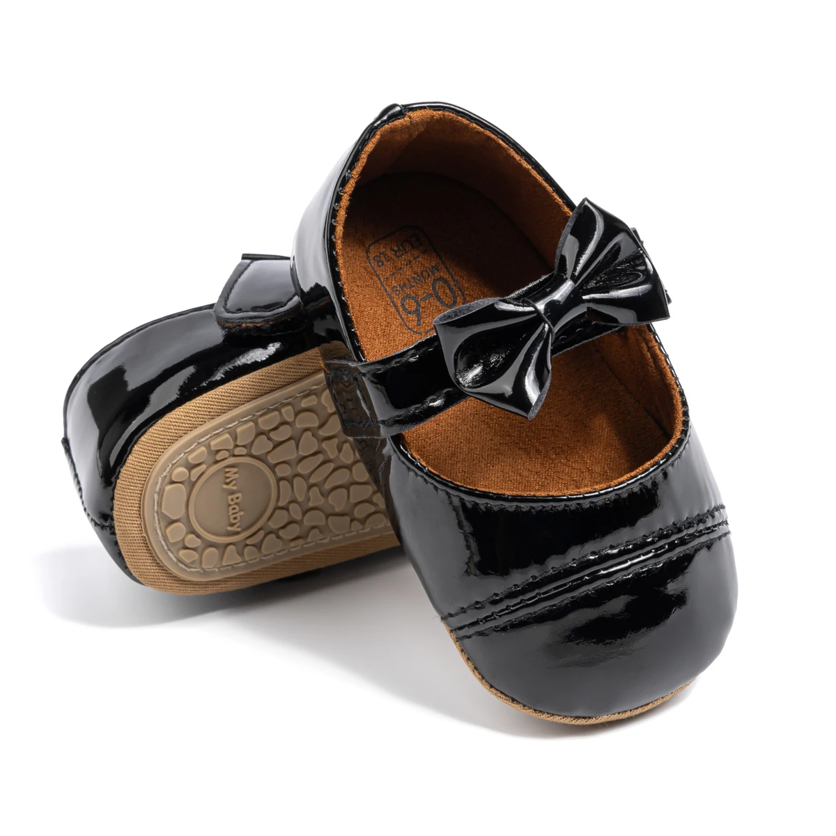 الربيع والخريف الوليد الطفل الأسود حذاء كاجوال بولي Leather الجلود Bowknot T-حزام الحد الأدنى الأولى مشوا لينة القطن المضادة للانزلاق وحيد