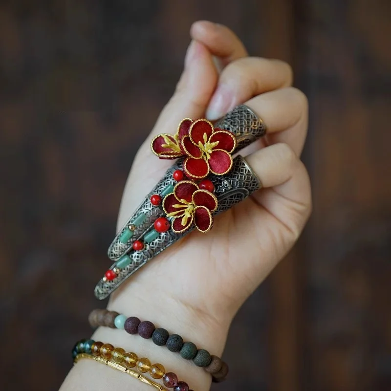 Chinese Style Retro Nail Covers Customized Long Nails Prop Bride Ancient Style Ming Qing Dynasty Palace Queen
