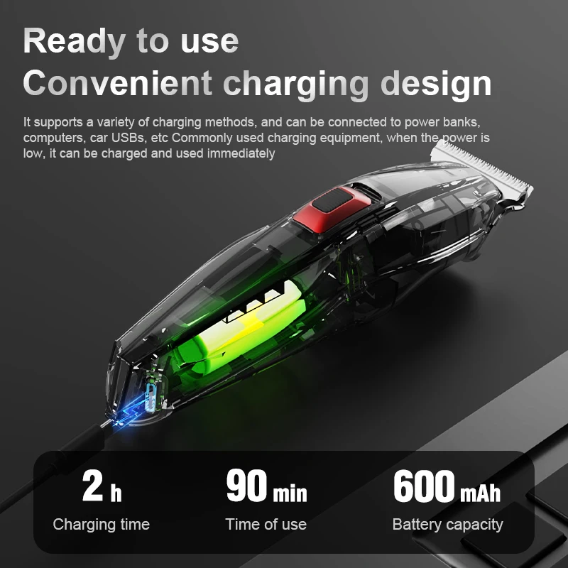 Resuxi 071 Парикмахерский триммер для волос для мужчин, перезаряжаемый беспроводной мощный электрический триммер с 4 направляющими расческами