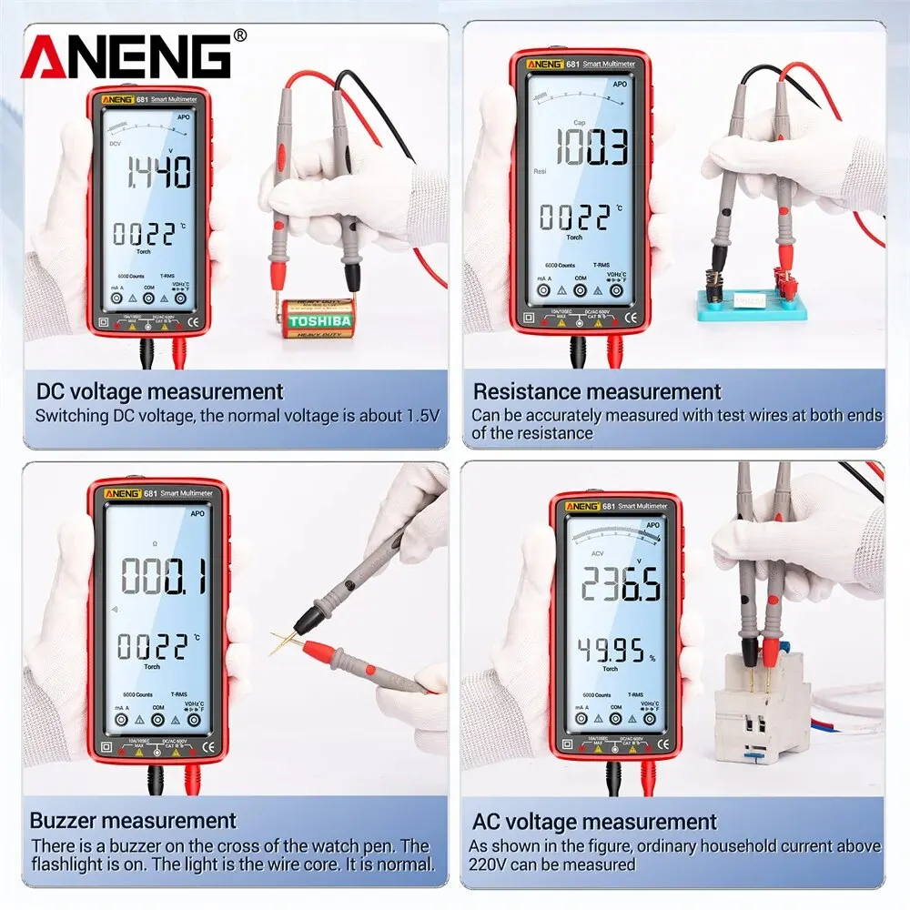 ANENG 681 Rechargable Digital Professional Multimeter Non-contact Voltage Tester AC/DC Voltage Meter LCD Screen Current Tester