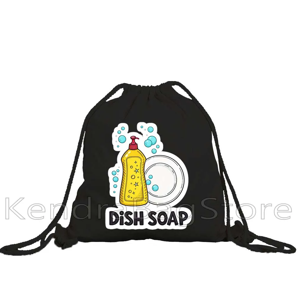 Cute Dish Soap Print Canvas Drawstring Cotton Soccer Backpack Gym Sackpack Gifts String Bag for Exercising Hiking Sports Yoga