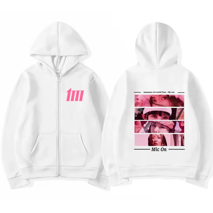 Mamamoo group Tour My Con 2024 Fashion Y2k Zip-up Hoodie mantel Pria Wanita kasual lucu Sweatshirt Unisex hitam bulu jaket ritsleting