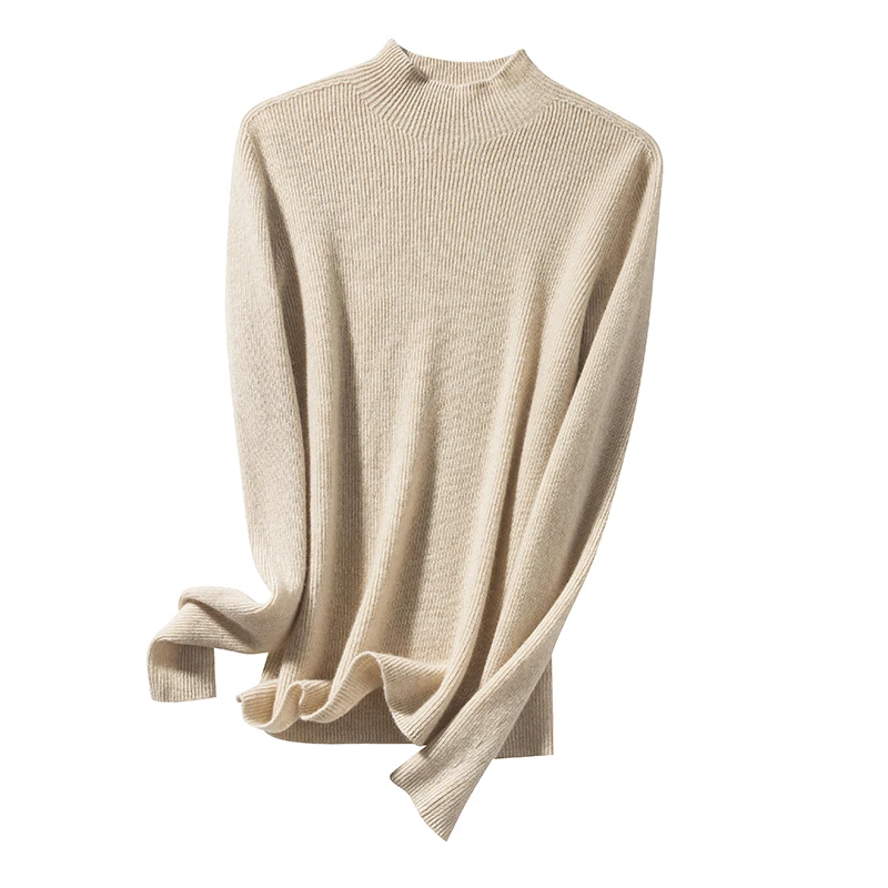 Maglione a maniche lunghe Slim Fit da donna in lana di Cashmere con temperamento di lusso leggero integrato