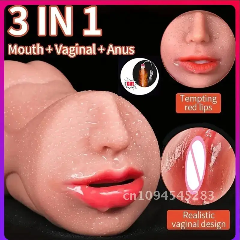 3 In 1 Male Masturbator Cup Vagina Pussy Realistic Tight Artificial Vagina Anus Sex Toy Mouth Textured Masturbation Tool for Men