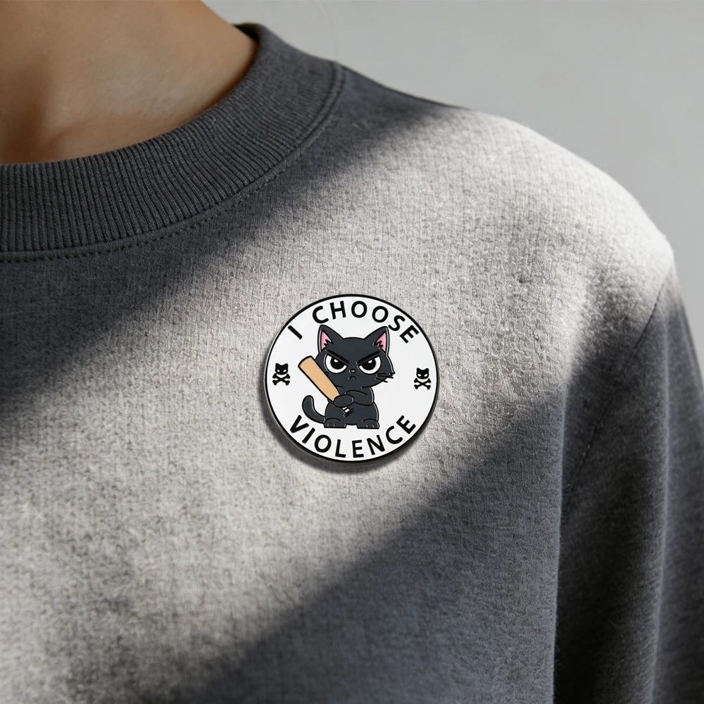 Ich wähle Gewalt - Niedliche, wütende schwarze Katzenbrosche mit humorvollem Gesichtsausdruck - Das perfekte Geschenk für Katzenliebhaber - Modeaccessoire – Detail 12