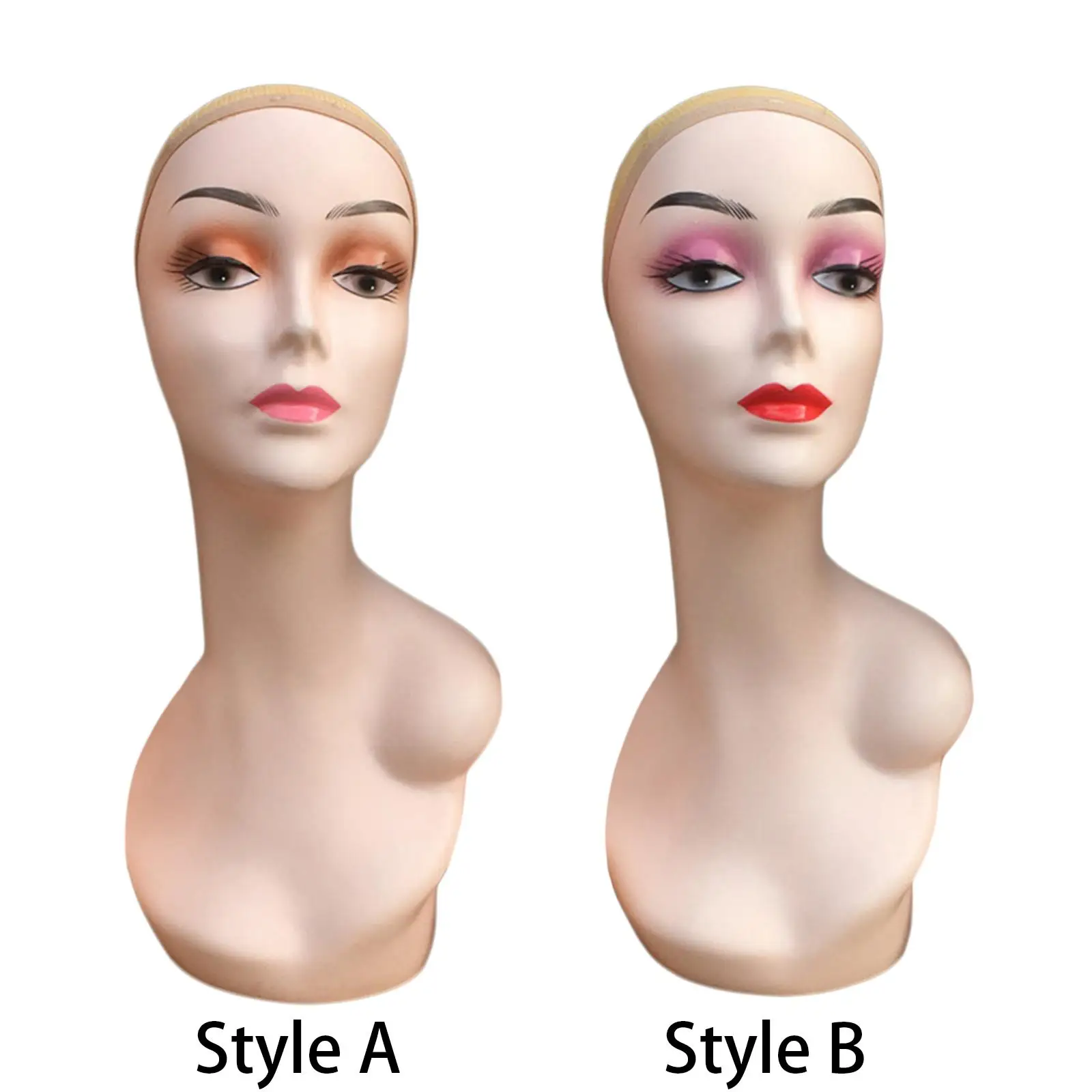 Women Bald Mannequin Head Left Shoulder Female Manikin with Makeup Wig Display Model for Necklaces Headwear Glasses