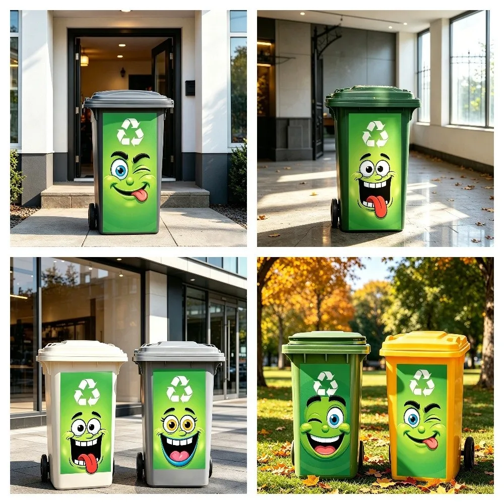 Funny Cartoon Face Trash Bin Sticker Self Adhesive Water Block Garbage Can Decal Sun Proof Tough Vivid Expression