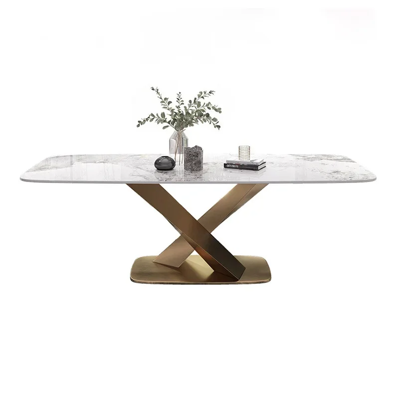 Rock slab dining table rectangular western dining table stainless steel Italian small apartment household dining table