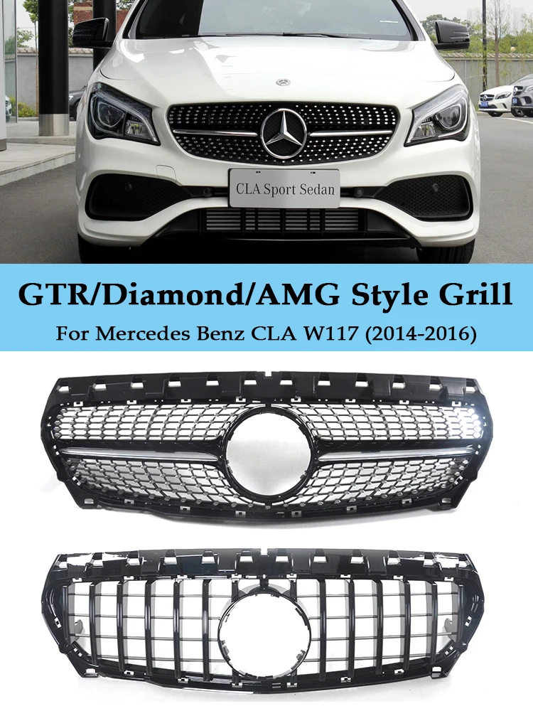 

Front Bumper GT Diamond AMG CLA45 CLA35 Style Grill Racing ABS Grille For Mercedes CLA W117 2014-2016 Exterior Car Accessories