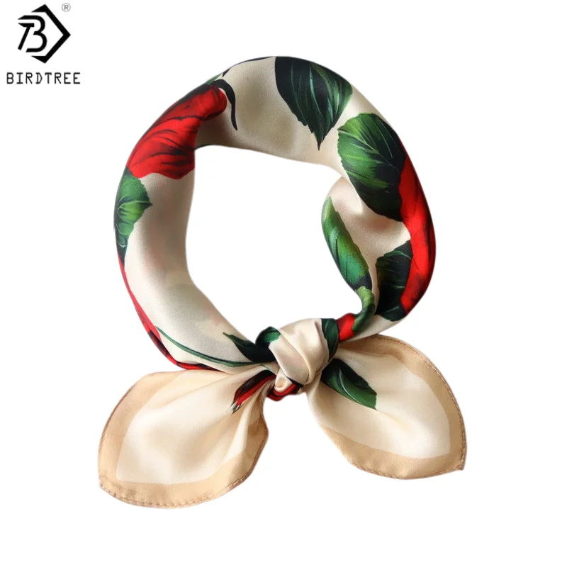 

Birdtree, 53*53cm 100%Real Silk Red Rose Scarf, Mom's Gift, Head Scarves Handkerchief, Square Scarf, 2026 Spring New A62912JF