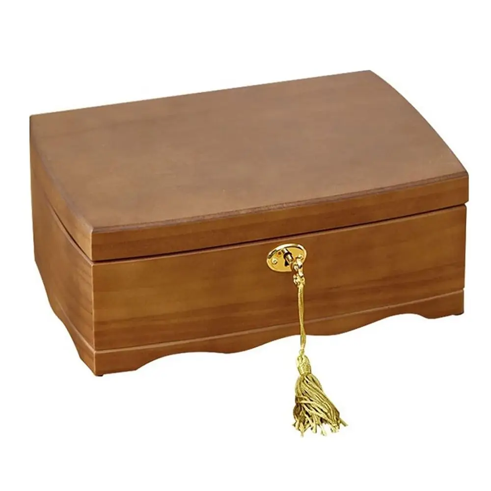 

Gifts Wooden Jewelry Box with Lock Vintage Double Layer Trinket Storage Box Removable Rectangular Treasure Chest Case Bracelets