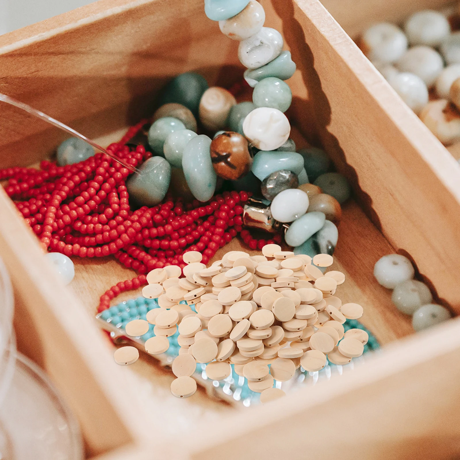

200pcs Wood Beads for Crafts Necklace Kit Bracelet Making Jewelry Projects Wear Resistant Round Beads Accessories Wooden