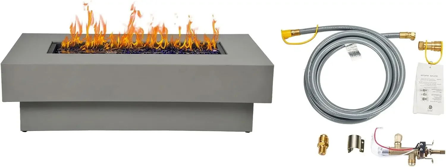 48-inch Fire Table with Natural Gas Conversion Kit, 50,000BTU Outdoor Modern Patio Fire Pit Table w/Rectangular Burner Lid