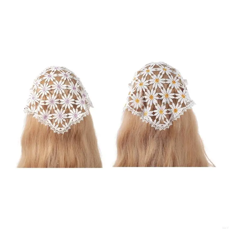 

M6CC Elegant Pattern Hair Kerchief Girls Hollow out Kerchief Tie Back Headwrap