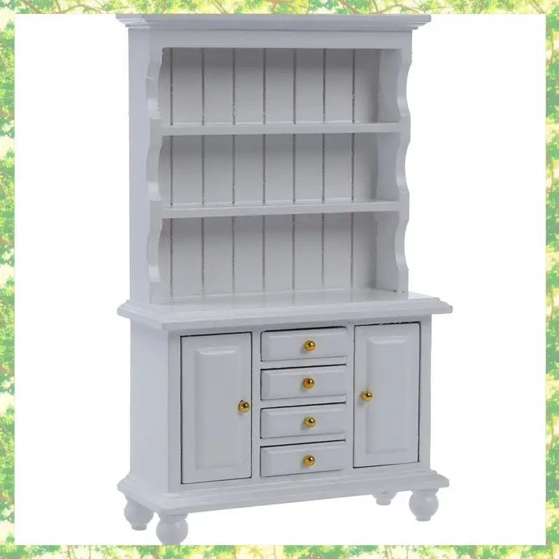 Umweltfreundlich-2X, 1/12 Puppenhaus Miniaturmöbel Multifunktions-Holzschrank Bücherregal Weiß