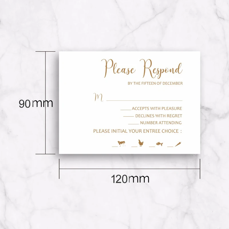 50pcs Personalized Print Pearly RSVP Card Wedding Invitation 9x12cm Mini Reception Reply Wishing Well Thank You Cards IC101