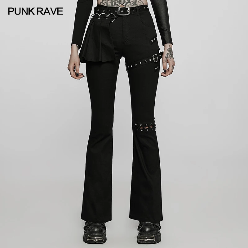 Punk Rave Women's Medium Low Waist Punk Flared Slim Tight Fit Pants Trousers WK508