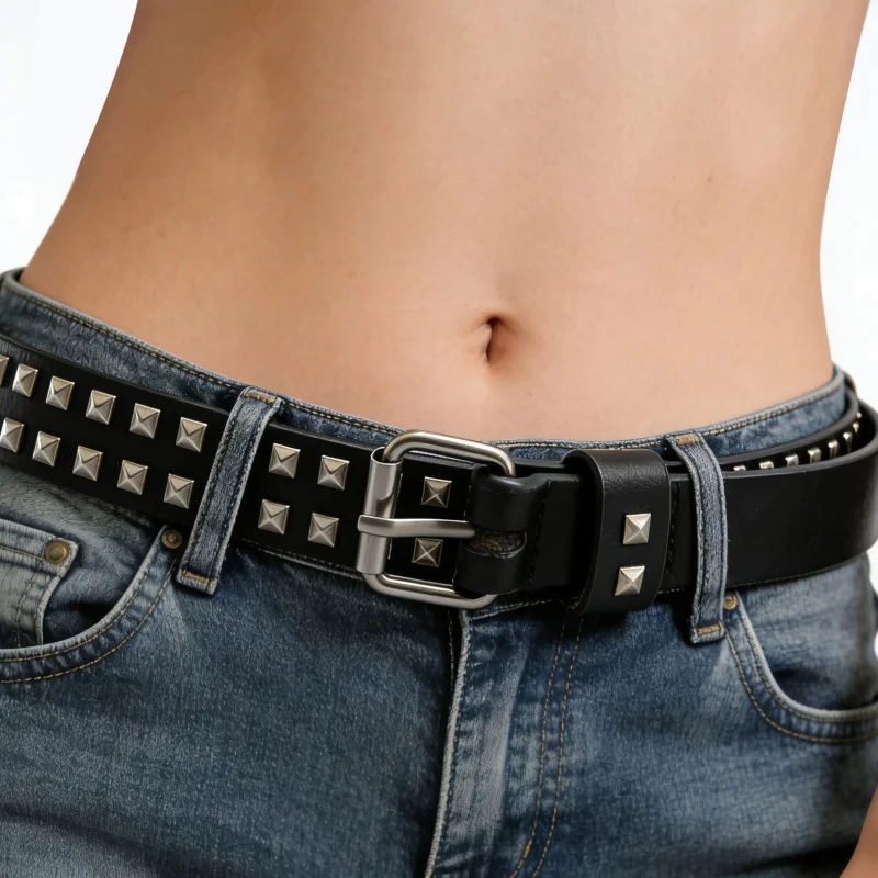 Fashion New Square Bead Rivet Belt Metal Pyramid Belt Men and Women Punk Belt Y2K Belt Designer Belt Women's Belt