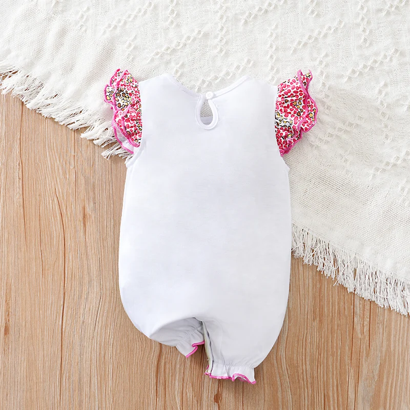 Newborn Clothes Cute Cartoon Spotted Deer Print Comfortable Soft Girl Summer Flying Sleeve Baby Jumpsuit