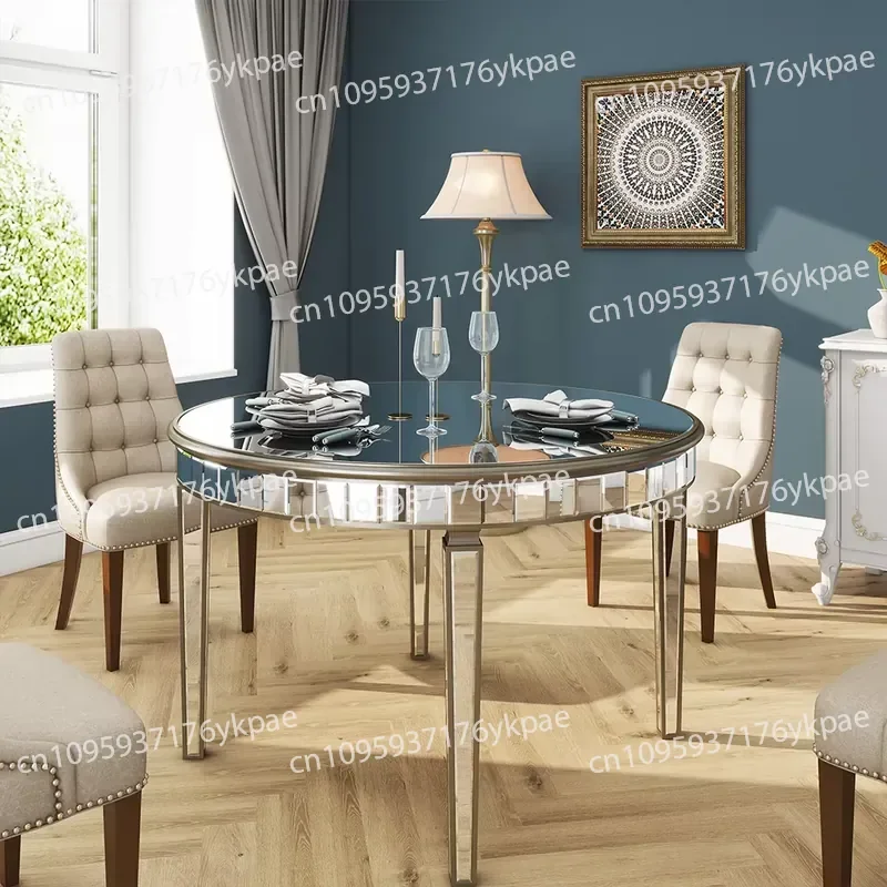 47-Inch Antique Round Glass Dining Table with Mirrored Top 4 Seats for An Elegant Dining Experience