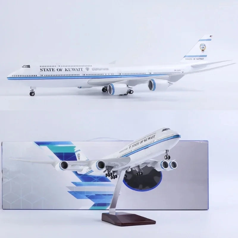 

B747 Model Plane 47CM Kuwaiti Collectible Aircraft 1/150 Scale Plastic Model Child Toy Diecast Airplane for Adults W LED Light