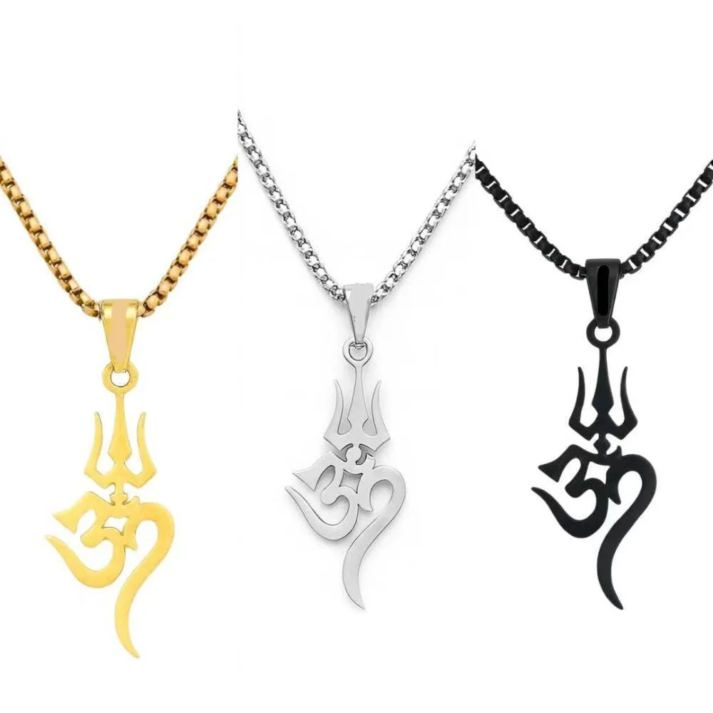 New product stainless steel fashionable jewelry - Shiva Trident Om symbol titanium steel amulet necklace