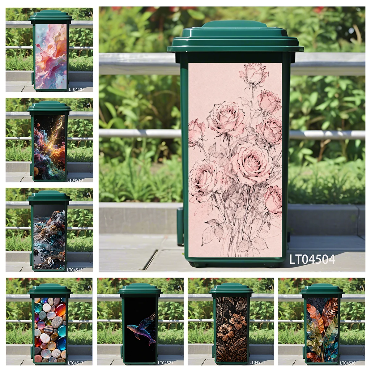 

Dreamy Watercolor Ink Painting Trash Can Decals, PVC Self-Adhesive Waterproof for Kitchen & Outdoor