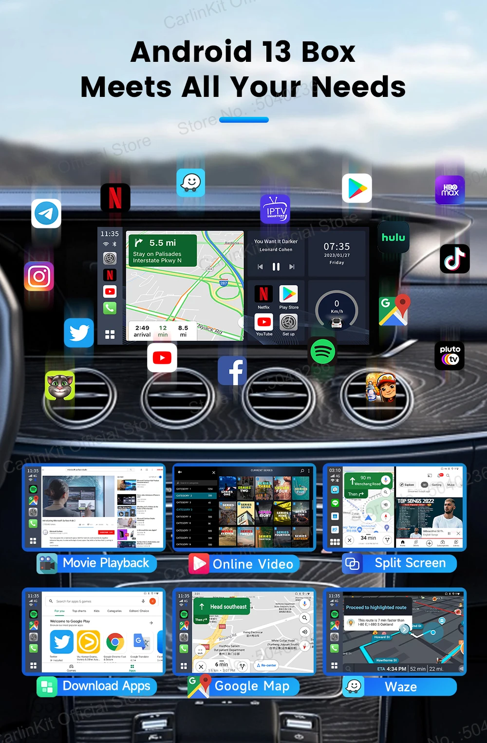 2026 CarlinKit Smart CarPlay Ai Box Android 13, unterstützt Netflix YouTube Split Screen Wireless Android Auto & CarPlay Smart TV Box – Detail 10