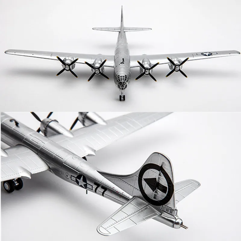 Modelo a escala 1:144 American B-29 Super Flying Fortress Bomber de hélice resistente de cuatro motores con decoración de niño pequeño/hombre gordo