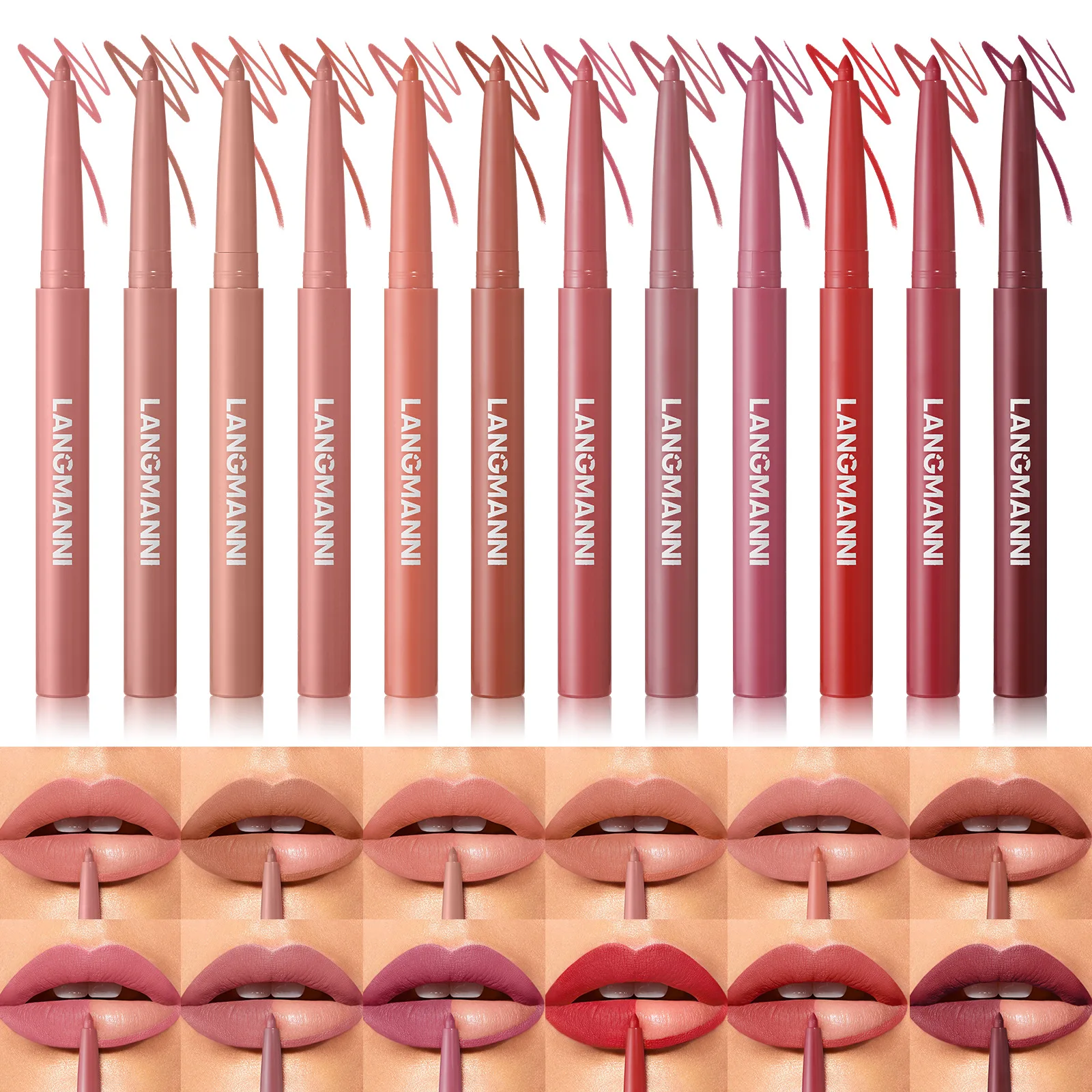 12 Colors Tapered Nib Lip Liner Pencil Nude Matte Lipstick Velvet Lasting Waterproof Color Rendering Lipliner Pen Women Cosmetic