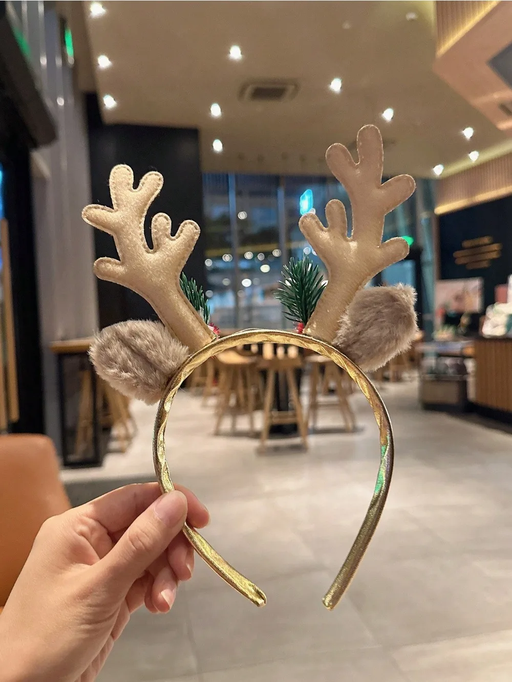 1pc Gold Sequin Mushroom Christmas Headband Big Deer Horn Bell Sequin Festive Headwear For Women Forest Style Hair Accessories