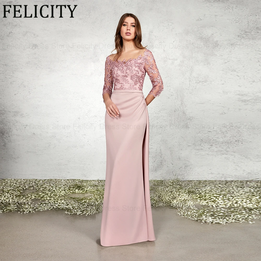 

FELICITY Elegant Mother of the Bride Dresses 2024 Sheath Scoop Illusion Wedding Guest Dresses Lace Floor-Length Evening Gowns