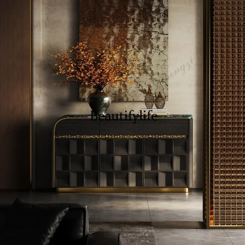 QQ Medieval style six-chest cabinet side cabinet light luxury high-end North American black walnut entrance storage cabinet