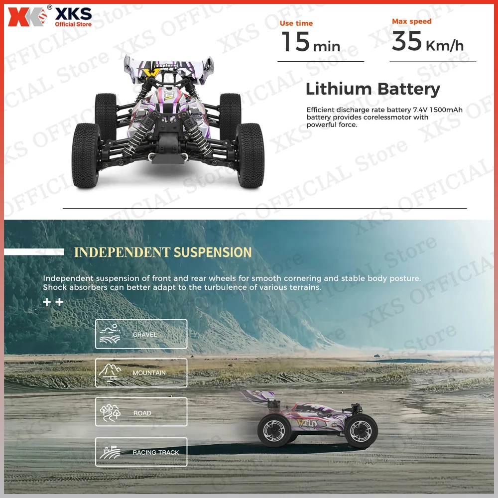 XKS WLtoys 144016 1/14 Scale RC Car 4WD 390 Motor 35KM/H High Speed 2.4G Remote Control Off-Road Drift Racing Toy for Kids