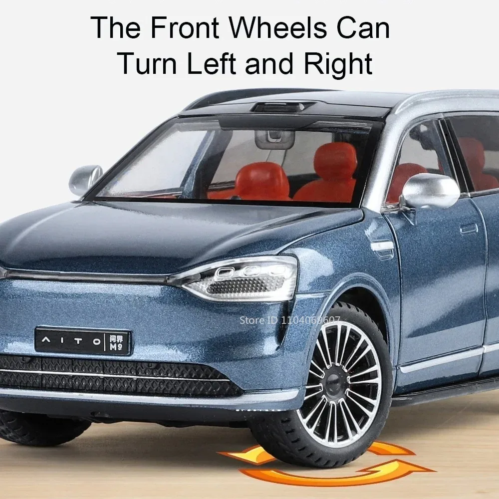 1:24 AITO M9 Car Toy Models Alloy Diecast Li Auto L9 Cars Sound Light Pull Back Shock Absorption Vehicle Toys for Boys Gifts