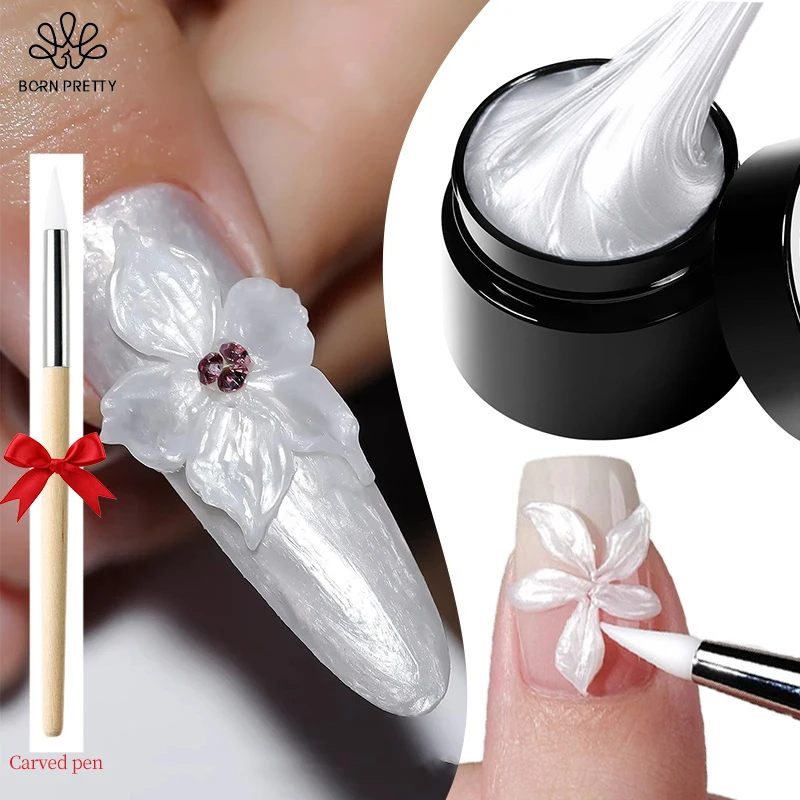 BORN PRETTY 5ml Pearl White 3D Sculpting Gel for Nail Polish Non-Sticky Hand 5D Shaping Carving Flower DIY Nail Art Decoration