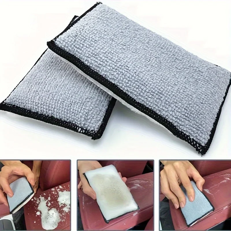 Esponjas para fregar Interior de coche, esponjas de microfibra para lavado de coches, almohadillas para fregar con detalles de automóviles, esponjas de limpieza Interior, 2 uds.
