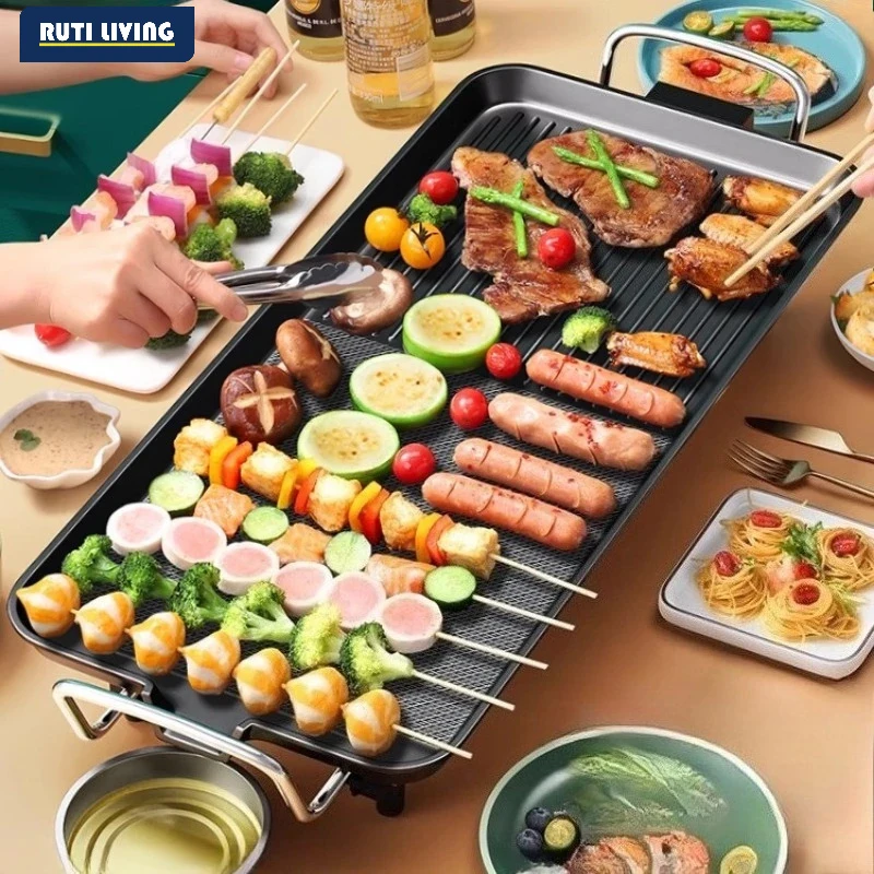 Electric Large Teppanyaki Grill Table Top Smokeless Grill, Portable BBQ Barbecue Griddle Non-stick Hot Plate with Adjustable The