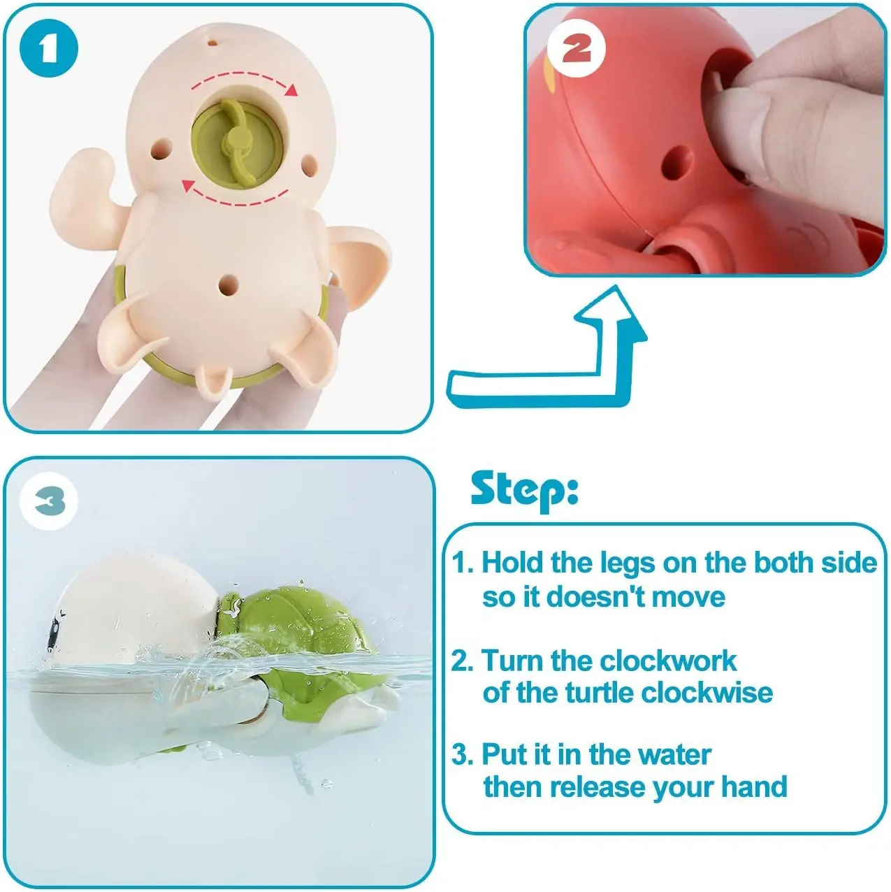 3PCS Baby Bath Toys Water Chain Clockwork Bathing Cute Swimming Turtle Toy Toddler Pool Beach Classic Toy For Kids Water Playing