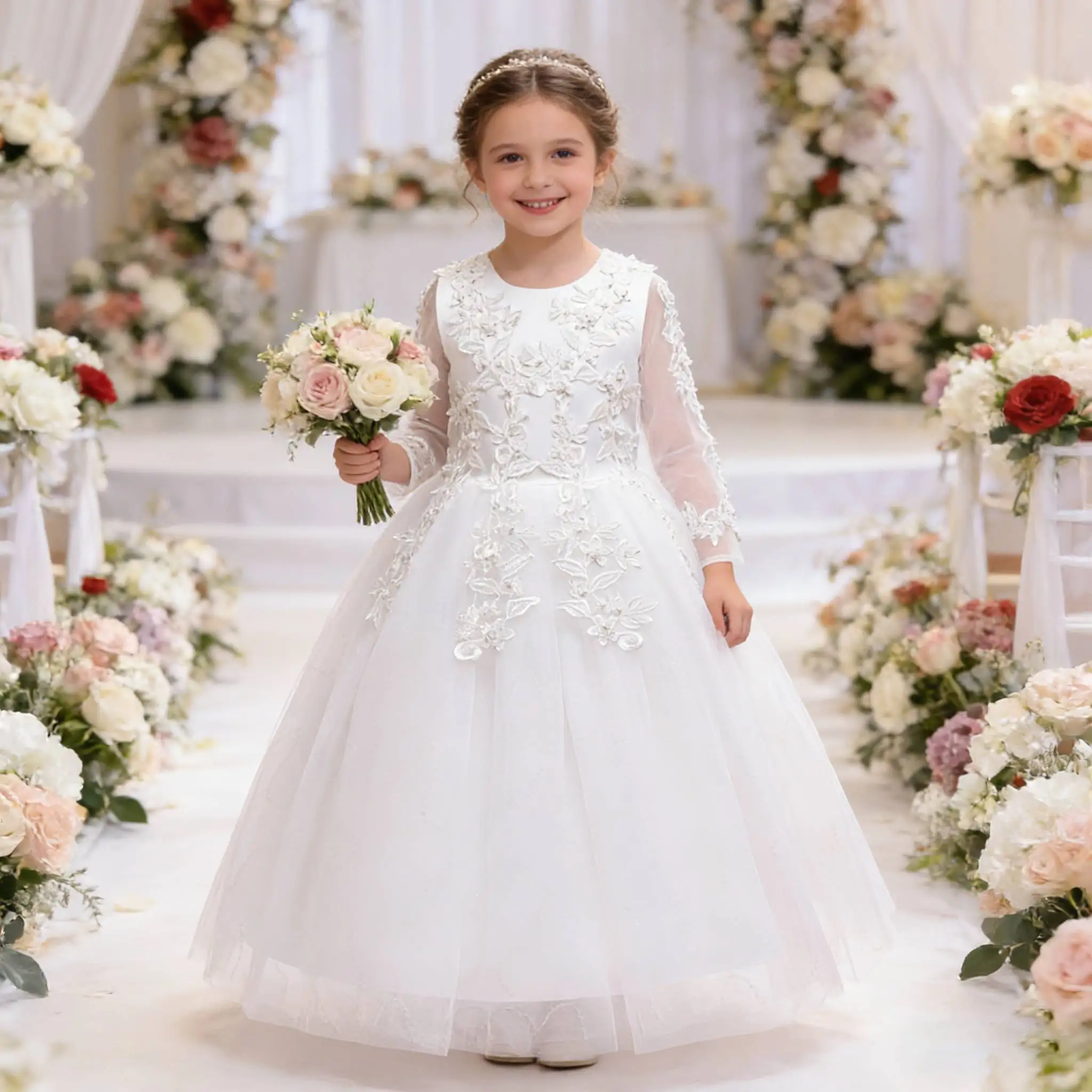 

Формальное платье для девочек от 3 до 12 лет, элегантное белое платье подружки невесты, платье для первого причастия для девочек-подростков, вечернее платье принцессы для свадьбы и вечеринки