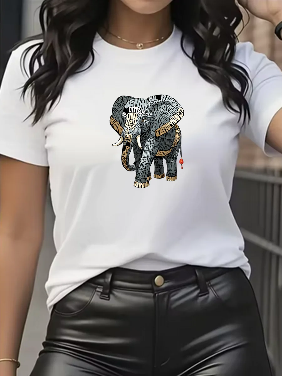 أزياء الصيف العلامة التجارية الفاخرة الفيل طباعة تي شيرت، الرجال والنساء القطن الخالص قصيرة الأكمام تي شيرت، قمة للجنسين.