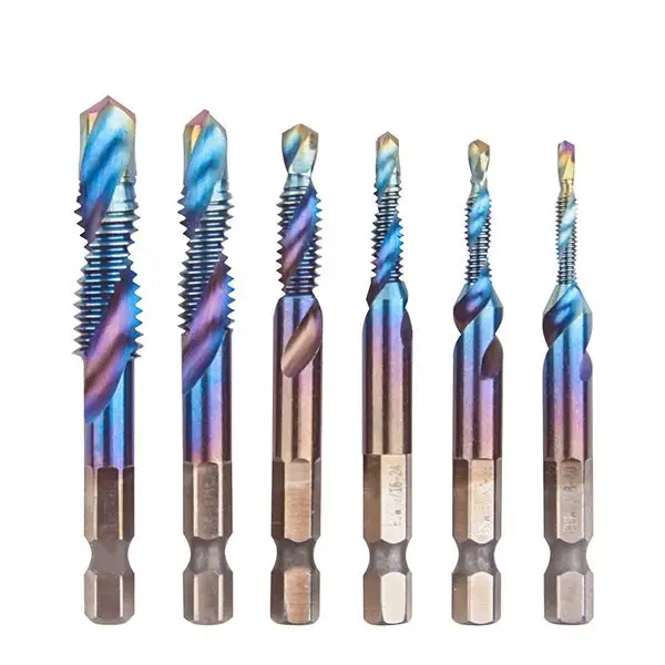 6Pcs M3-M10 Hex Shank Titanium Plated HSS Screw Thread Metric Tap Drill Bits Screw Machine Compound Thread Hand Tools