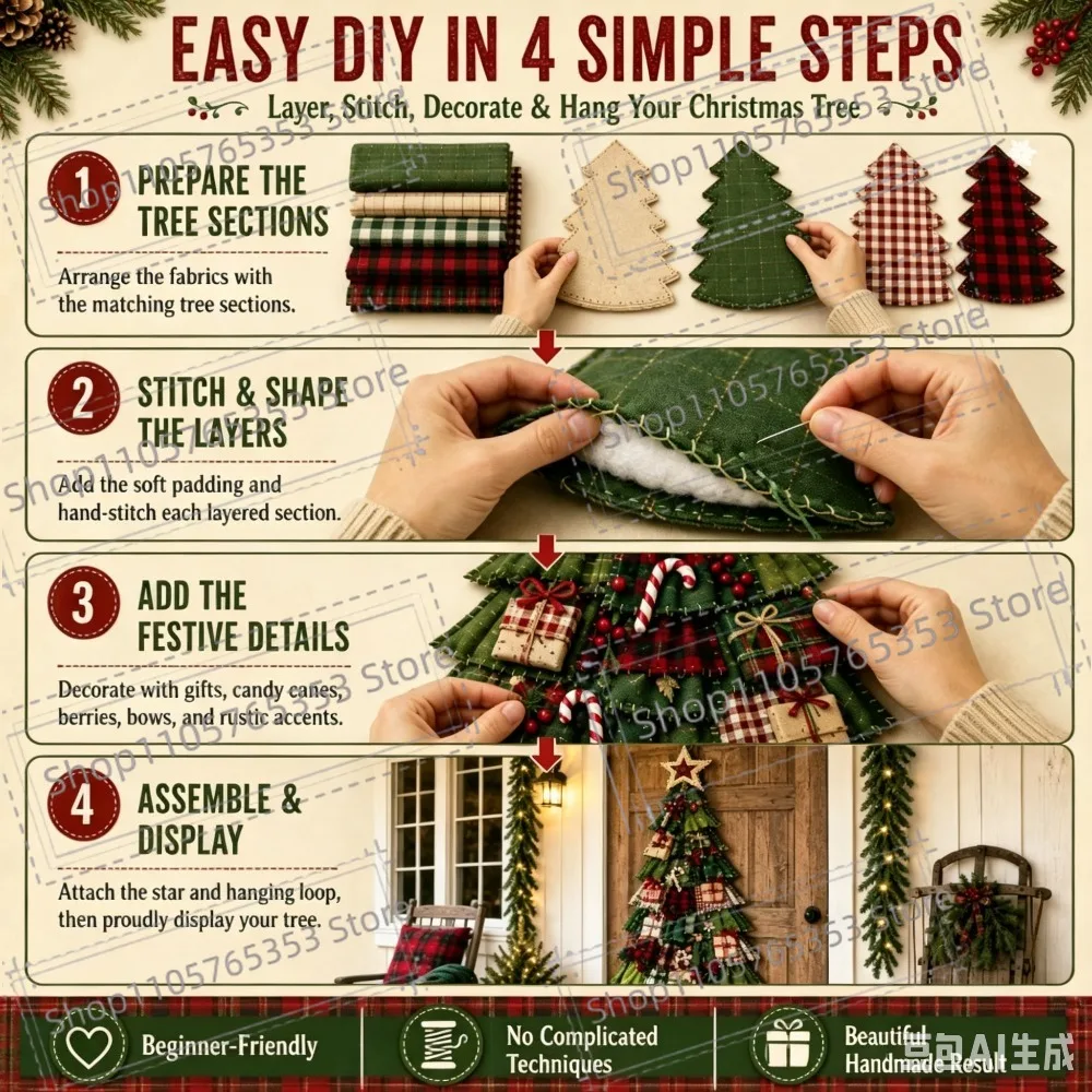 DIY Oversized Patchwork Christmas Tree Christmas Sewing Kit Handcraft Door decoration hanging decoration Beginner‑Friendly