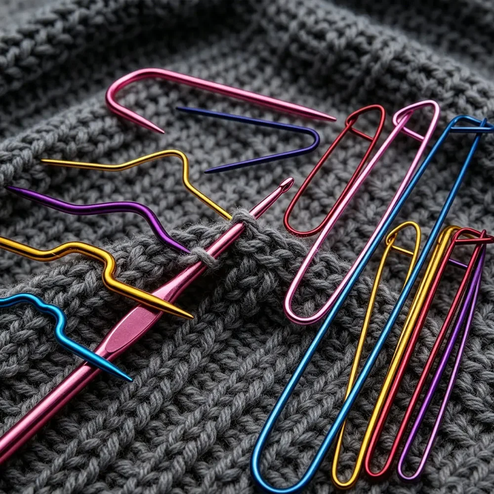 3PCS Sewing Knitting Kit with U-Cable Stitch Holders Aluminum Safety Pins Cable Stitch Needles and Sewing Clips