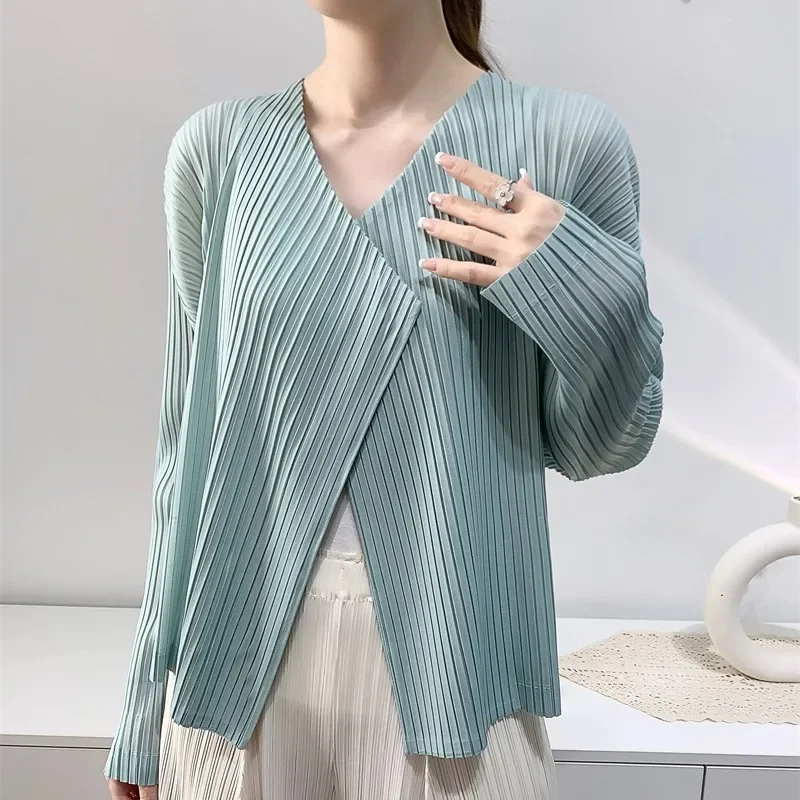 YUDX Miyake Pleated Cardigan Hundred Basic Solid Color Casual Long Sleeve Women\'s Short Jacket Niche 2024 Early Spring New