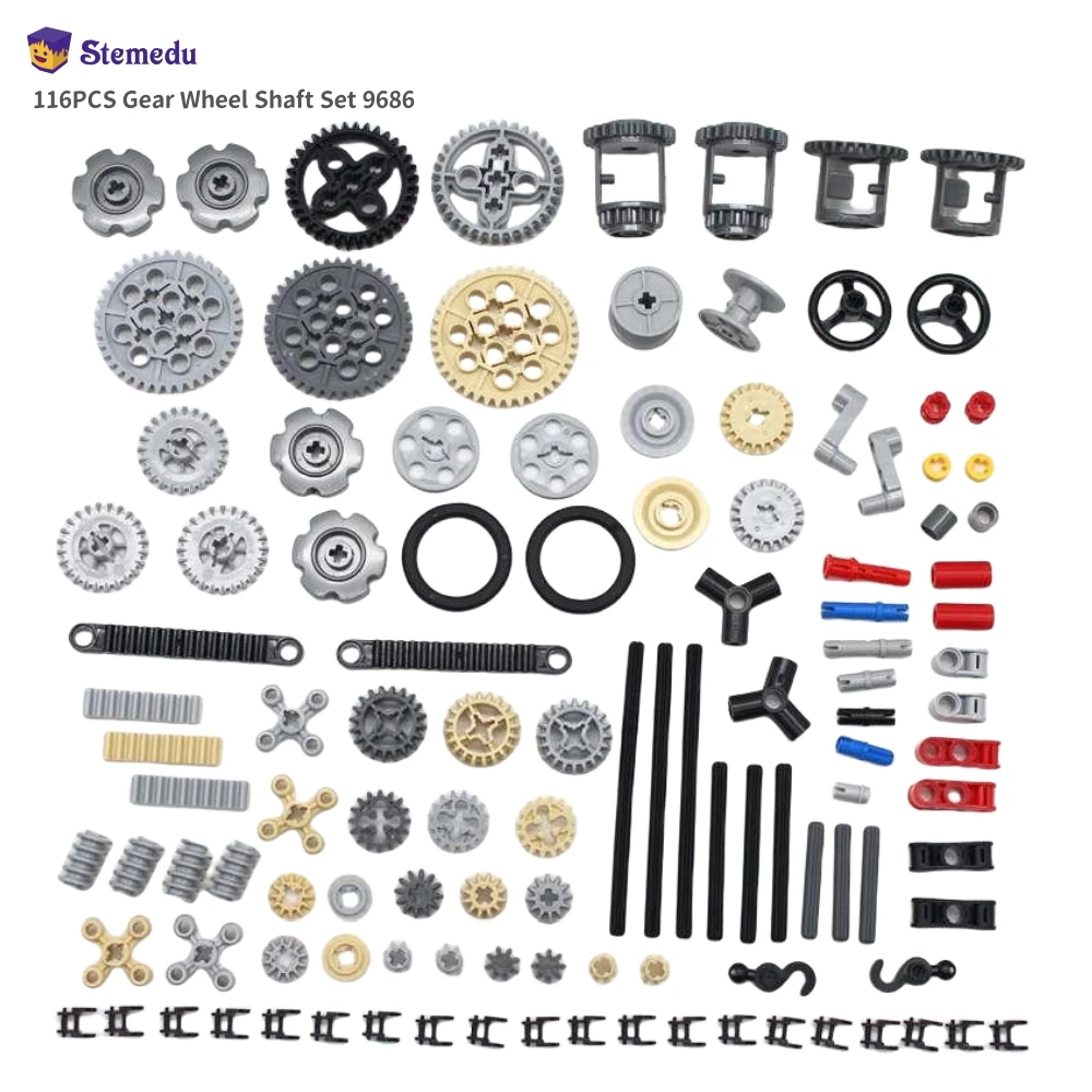 

116pcs MOC Bulk Technical Parts Pin Bricks Set Axle Connector Gear Shaft 40 Tooth Building Blocks Compatible with Legoeds 9686