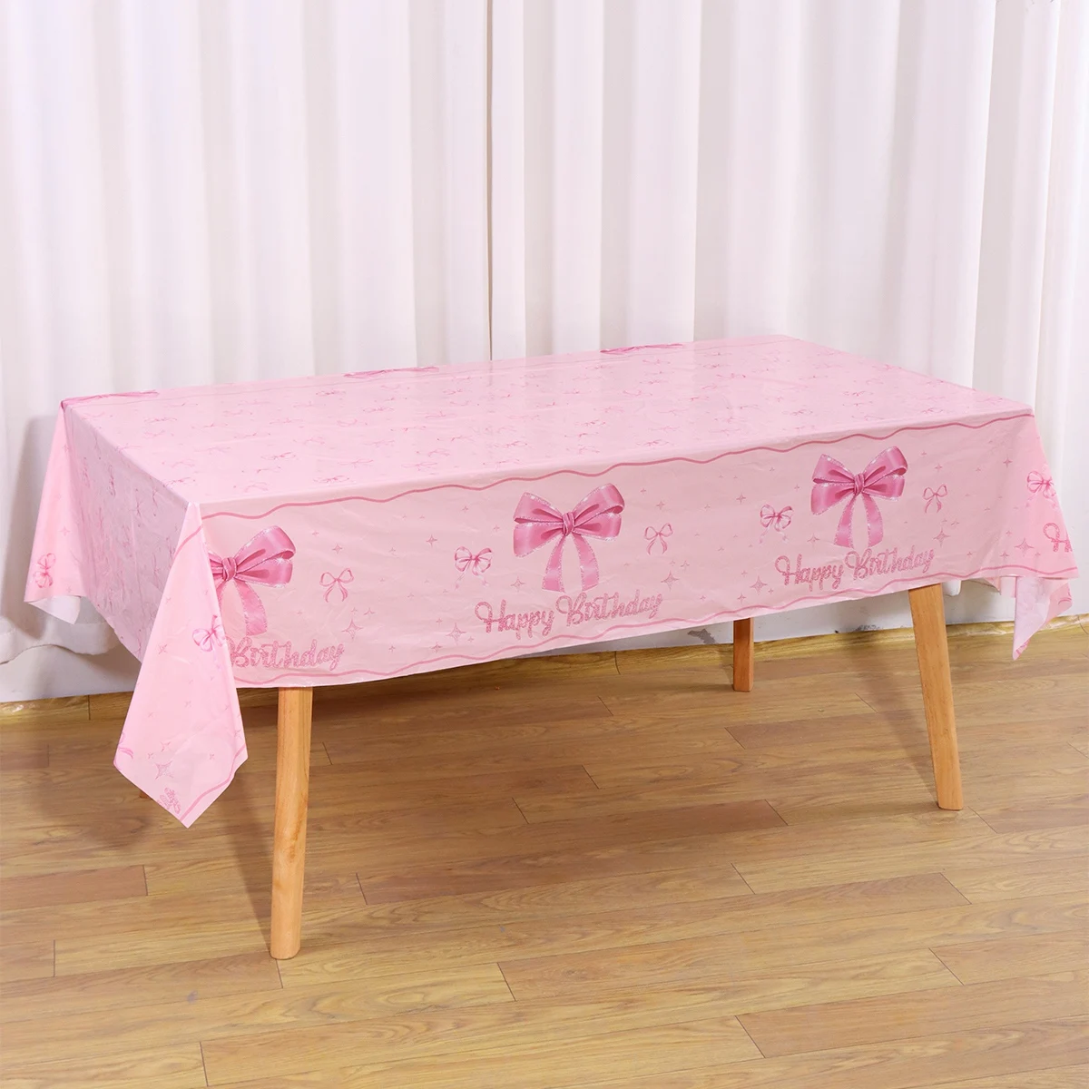 Rosa Schleifen-Tischdecke für Geburtstagsfeiern, Einweg-Tischdecke für Hochzeiten und 1. Geburtstag, Partyzubehör, Tischdekoration – Detail 3