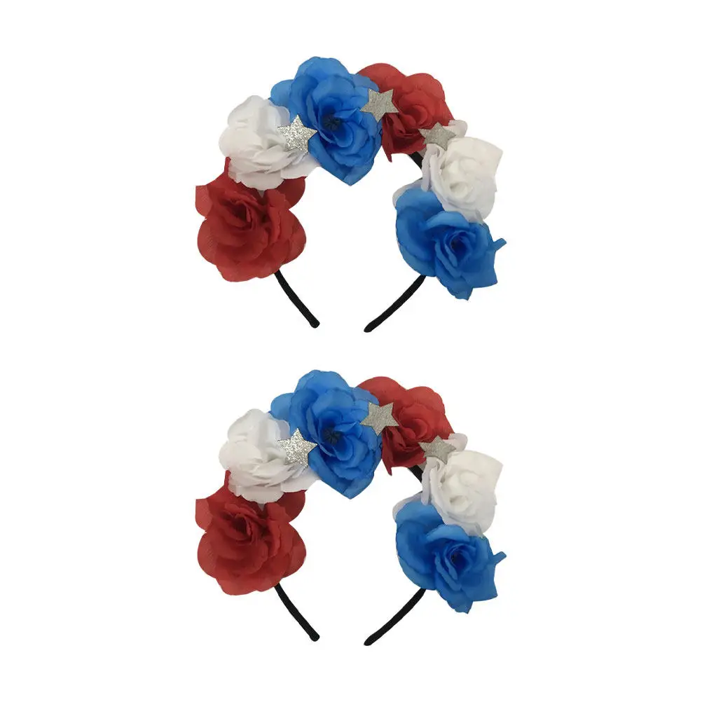 2Pcs Rose Pattern Headbands Premium Soft Hair Hoops for Independence Day Celebration Party Supplies Photo Props Hair Accessories