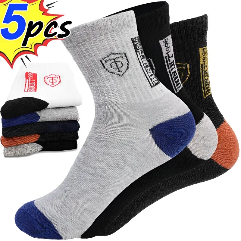 5 Pairs High Quality Men Mid-tube Sock Summer Cotton Deodorant Sweat-absorbing Comfortable Business Fashion Sports Socks EU38-45