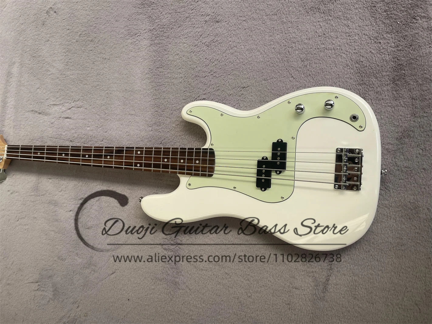 4 String Bass Guitar Cream White Body Maple Neck Rose Wood Fingerboard Milk Green Guard Fixed Bridge